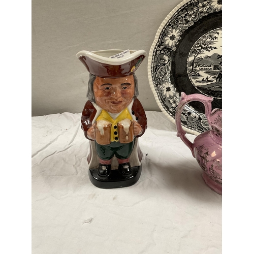 93 - CHARGER, TOBY JUG, PINK CERAMIC JUG A/F ETC