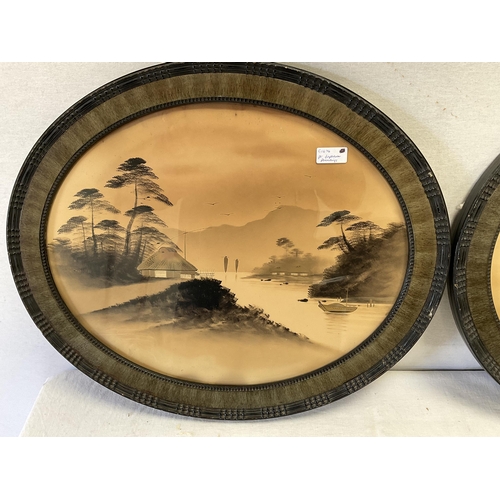 104 - PAIR OF VINTAGE OVAL JAPANESE PICTURES 202 X 23