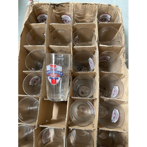 109 - 2 BOXES OF PUB GLASSES BOMBARDIER ETC - 36 GLASSES