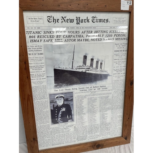 112 - LARGE FRAMED PRINT OF THE NEW YORK TIMES - TITANIC RELATED 39