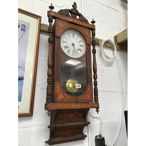 189 - INLAID WALNUT CASED EDWARDIAN CLOCK PENDULUM NO KEY 36