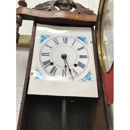 189 - INLAID WALNUT CASED EDWARDIAN CLOCK PENDULUM NO KEY 36