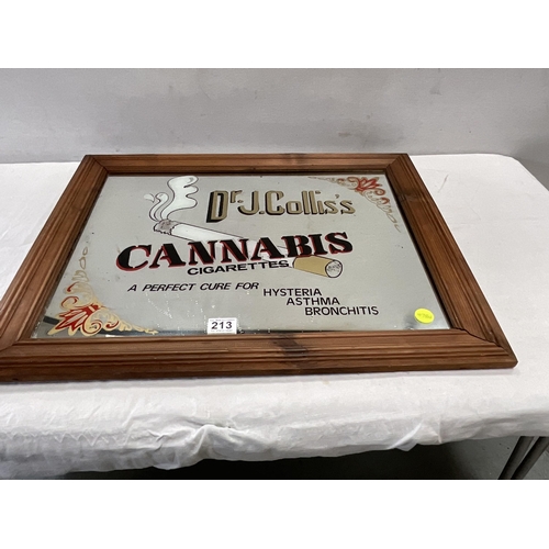 213 - REPRODUCTION PUB MIRROR ADVERTISING DR J COLLIS CANNABIS CIGARETTES 21