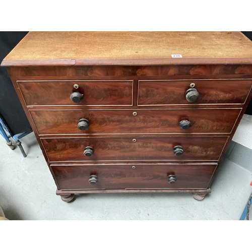 230 - VICTORIAN FLAMED MAHOGANY 2 OVER 3 BEDROOM CHEST ON TURNED FEET A/F H44