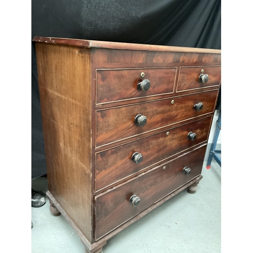 230 - VICTORIAN FLAMED MAHOGANY 2 OVER 3 BEDROOM CHEST ON TURNED FEET A/F H44