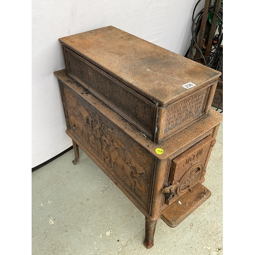 236 - CAST IRON DECORATIVE STOVE DECORATED WITH ANIMALS AND PEOPLE H31