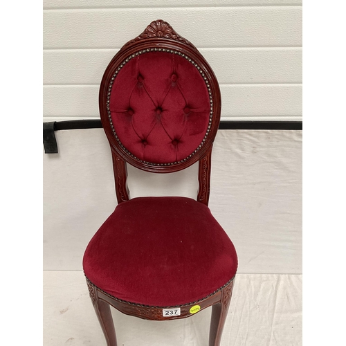 237 - REPRODUCTION MAHOGANY UPHOLSTERED BUTTON BACK BEDROOM CHAIR