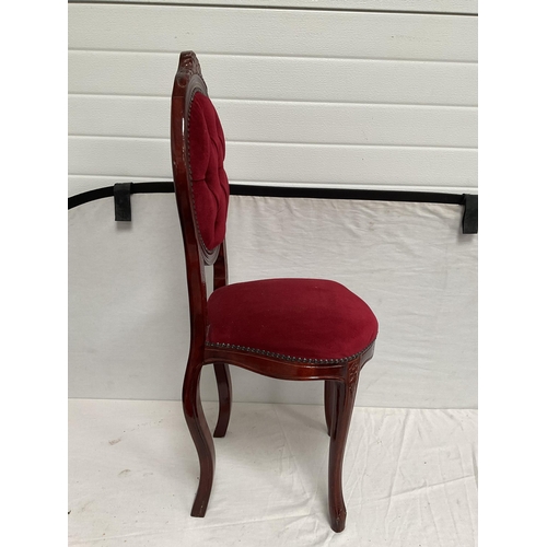 237 - REPRODUCTION MAHOGANY UPHOLSTERED BUTTON BACK BEDROOM CHAIR