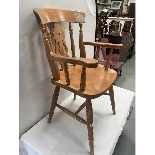 242 - BEECH FIDDLEBACK KITCHEN ARMCHAIR