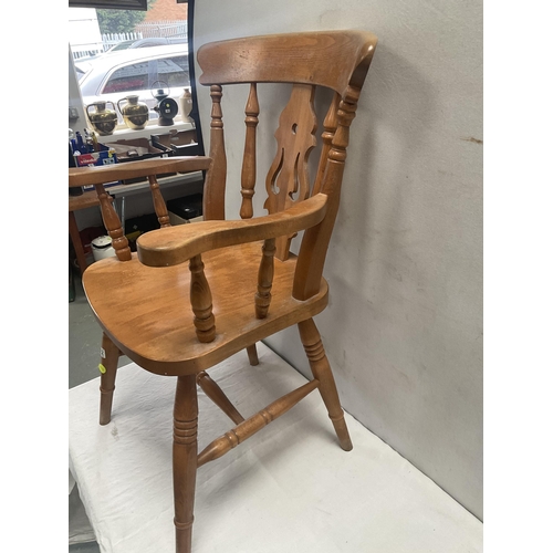 242 - BEECH FIDDLEBACK KITCHEN ARMCHAIR