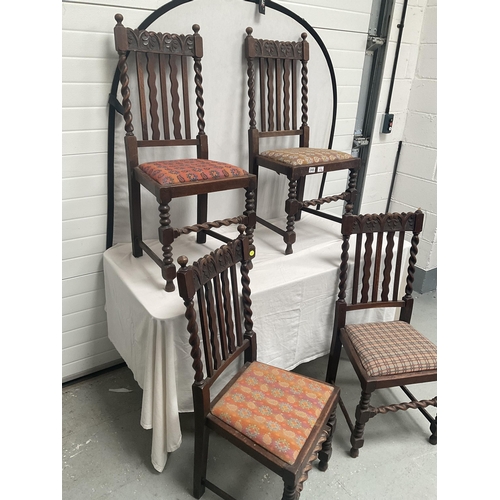 244 - SET OF 4 VINTAGE OAK BARLEYTWIST STRETCHERED DINING CHAIRS