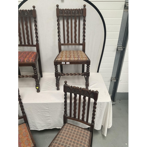 244 - SET OF 4 VINTAGE OAK BARLEYTWIST STRETCHERED DINING CHAIRS