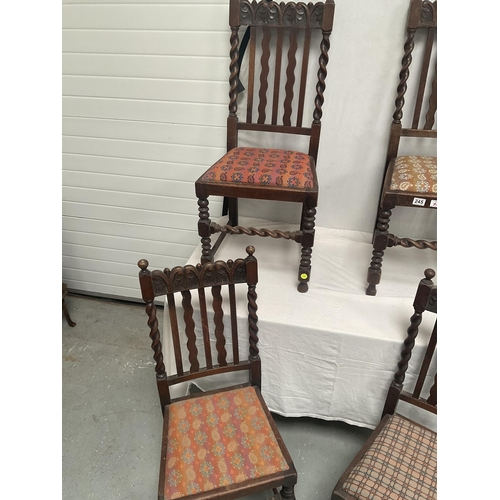 244 - SET OF 4 VINTAGE OAK BARLEYTWIST STRETCHERED DINING CHAIRS