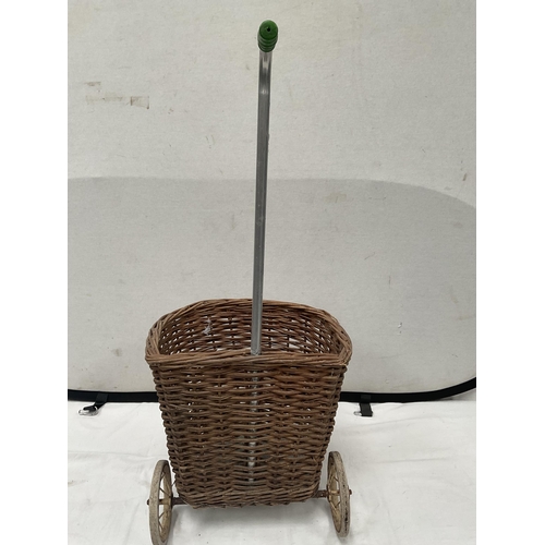 247 - VINTAGE WICKER SHOPPPING TROLLEY