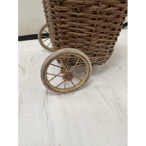 247 - VINTAGE WICKER SHOPPPING TROLLEY