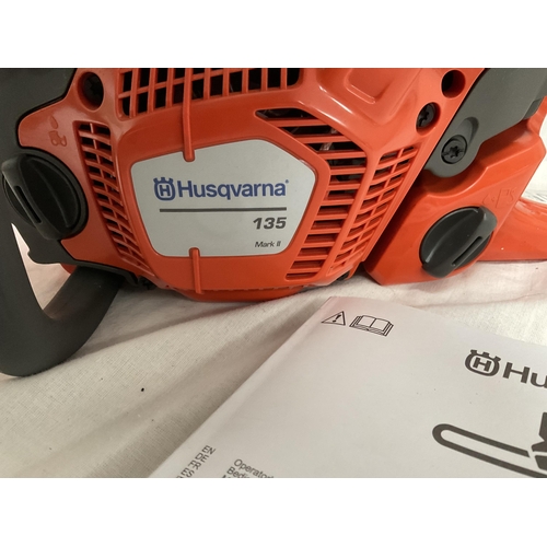 252 - NEW HUSQAVARNA 135 MARK 2 PETROL CHAINSAW COMPLETE WITH INSTRUCTIONS