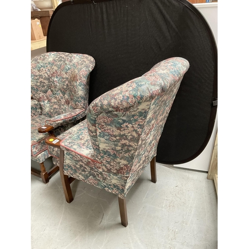 259 - TWO MATCHING UPHOLSTERED OAK FRAMED ARMCHAIRS A/F