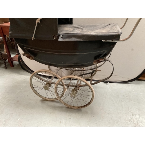 266 - VINTAGE CHILDS PRAM WITH SPRUNG CHASSIS A/F