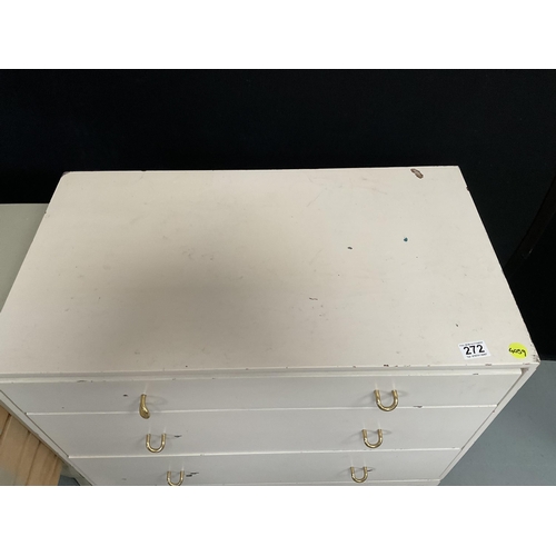 272 - RETRO 3 DRAWER WHITE PAINTED BEDROOM CHEST H28