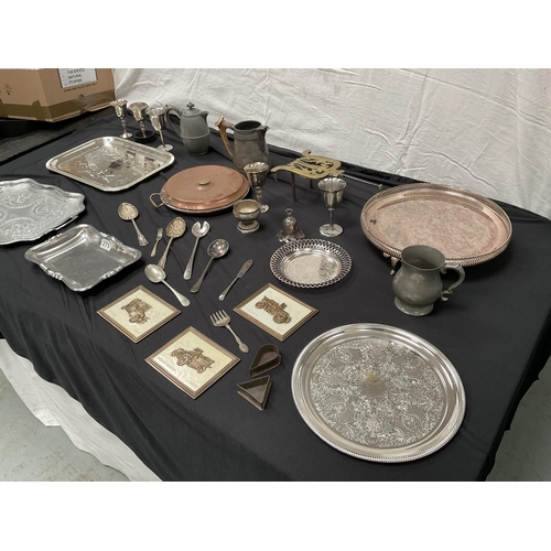 275 - BOX OF COPPER, PEWTER AND SILVER PLATED ITEMS