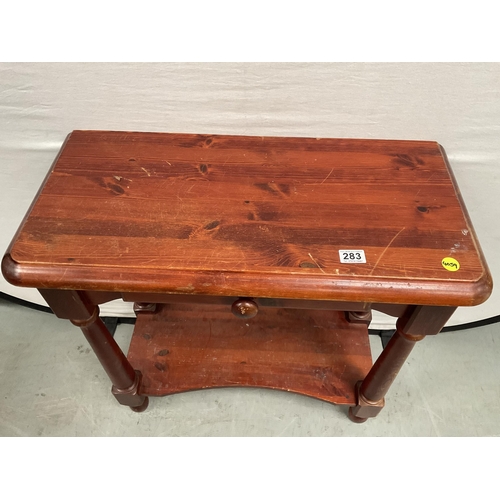 283 - STAINED PINE TELEPHONE TABLE WITH SINGLE DRAWER AND SHELF TO BASE A/F H30