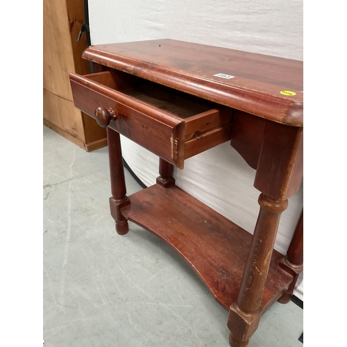 283 - STAINED PINE TELEPHONE TABLE WITH SINGLE DRAWER AND SHELF TO BASE A/F H30