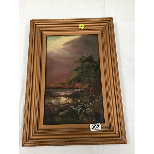 302 - GILT FRAMED VINTAGE OILS ON BOARD PICTURE 14