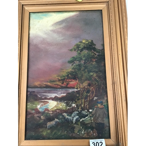 302 - GILT FRAMED VINTAGE OILS ON BOARD PICTURE 14