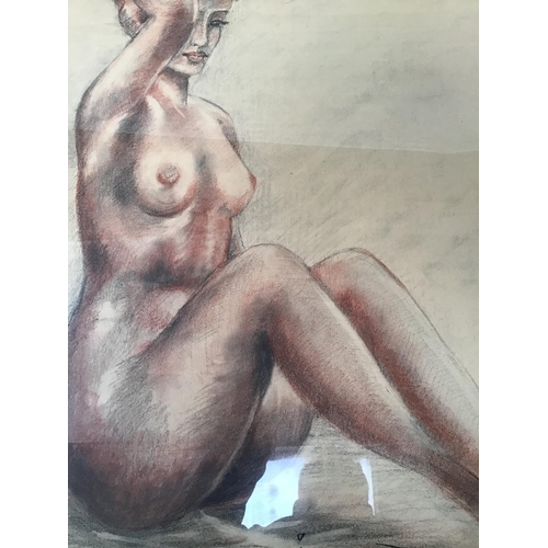 308 - RETRO FRAMED PENCIL DRAWING OF NUDE SIGNED JEANINE POTIER 26