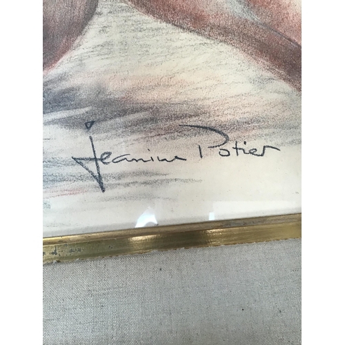 308 - RETRO FRAMED PENCIL DRAWING OF NUDE SIGNED JEANINE POTIER 26