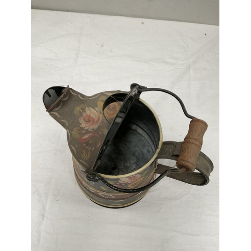 105 - VICTORIAN BRASS JAM PAN AND A VINTAGE BARGEWARE PAINTED JUG