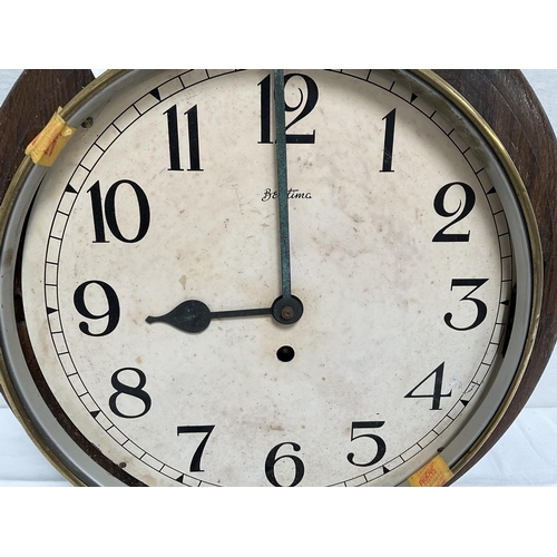 12 - OAK CASED SCHOOL CLOCK A/F (NO GLASS)