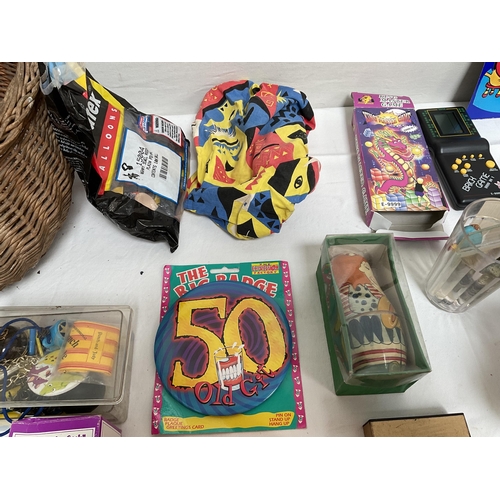 17 - BOX AND A BASKET OF VINTAGE TOYS