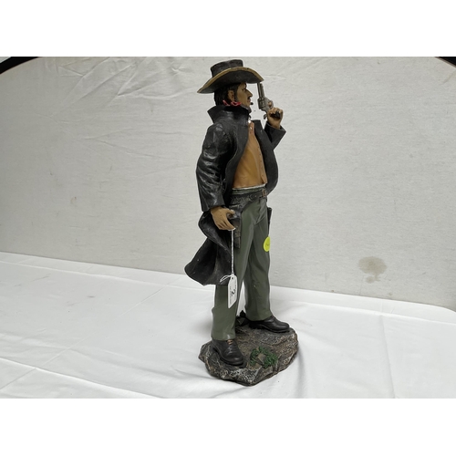 2 - MODERN RESIN COWBOY FIGURINE SIGNED TO REAR OF BASE - H 19