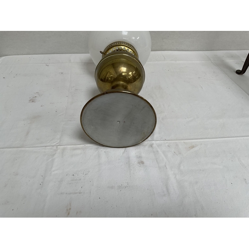 36 - BRASS OIL LAMP COMPLETE WITH CHIMNEY AND SHADE - H 20