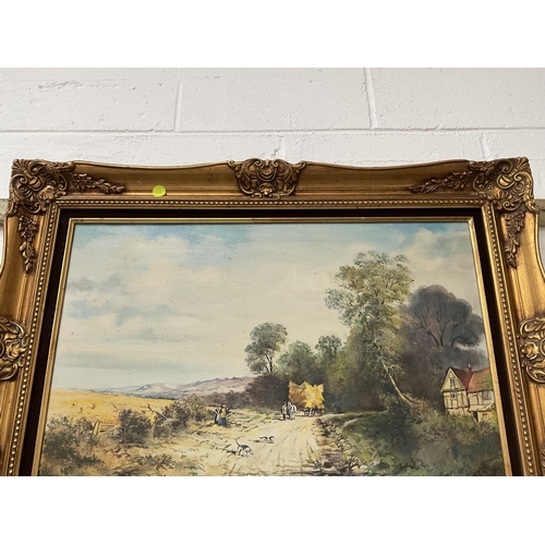 42 - GILT FRAMED OILS ON CANVAS SIGNED RON HUMPHRIES A/F - H 28