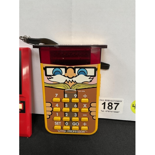 187 - GRANDSTAND POCKET SCRAMBLE GAME AND A VINTAGE LITTLE PROFESSOR CALCULATOR AND A VINTAGE TOY RADIO