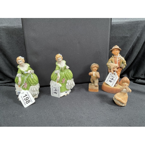 198 - ROYAL ADDERLEY MISS LAVINIA FIGURINES A/F AND 3 OTHER FIGURES A/F