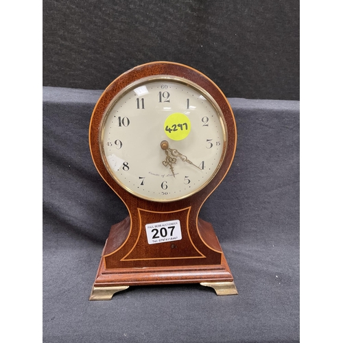 207 - MAHOGANY INLAID MANTLE CLOCK WITH BRASS FEET A/F H 10