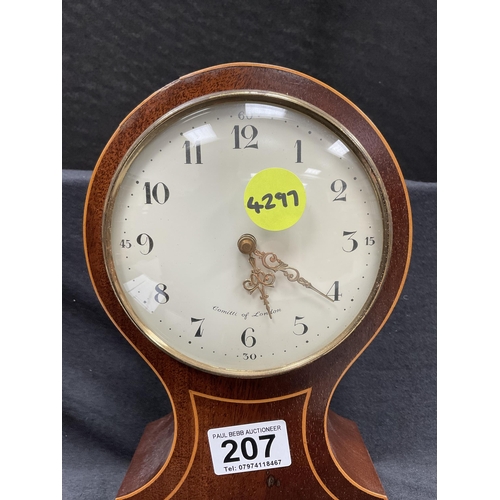 207 - MAHOGANY INLAID MANTLE CLOCK WITH BRASS FEET A/F H 10