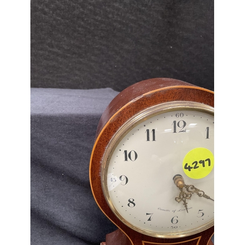 207 - MAHOGANY INLAID MANTLE CLOCK WITH BRASS FEET A/F H 10