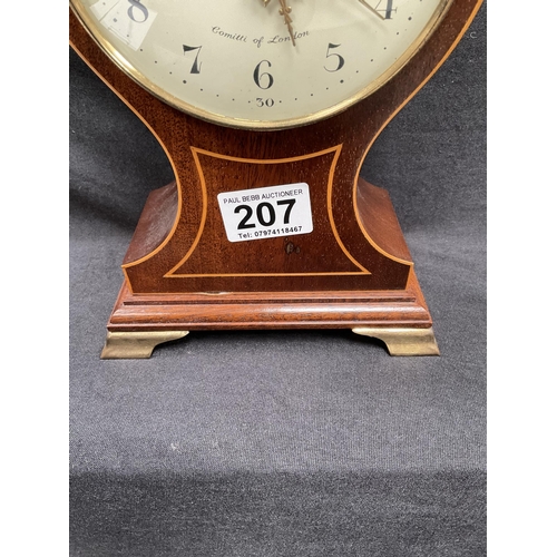 207 - MAHOGANY INLAID MANTLE CLOCK WITH BRASS FEET A/F H 10