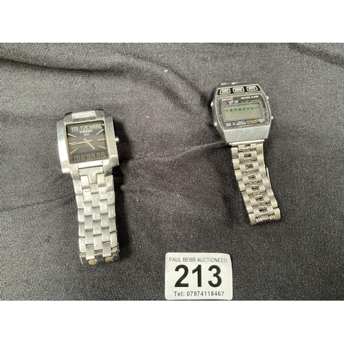 213 - VINTAGE TISSOT GENTS STAINLESS STEEL WRIST WATCH AND A EARLY SAKE DIGITAL QUARTZ MELODIC ALARM WATCH