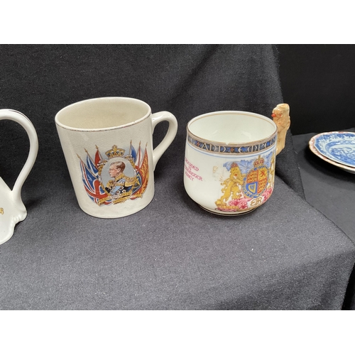 219 - QTY OF COMMERATIVE MUGS AND TANKARDS ETC TO INCLUDE AYNSLEY EXAMPLE