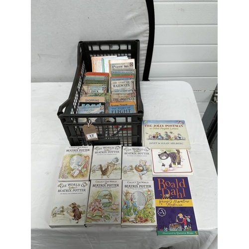 17 - CRATE OF CHILDRENS BOOKS TO INCLUDE VINTAGE LADYBIRD AND BEARTRIX POTTER BOXED SET