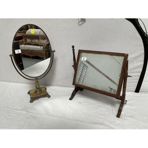 3 - BRASS AND ONYX FREE STANDING VINTAGE MIRROR A/F - H 23