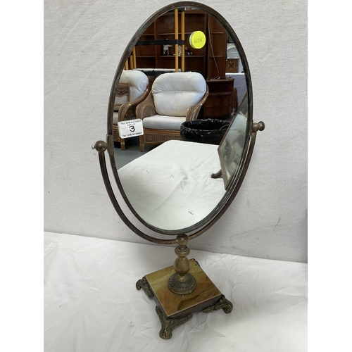 3 - BRASS AND ONYX FREE STANDING VINTAGE MIRROR A/F - H 23