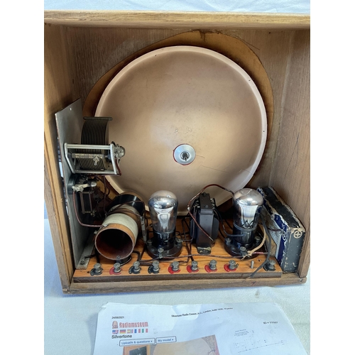 5 - VINTAGE OAK CASED RADIO WITH PLAQUE THE SILVERTONE MADE BY A C COSSOR LTD - H 13