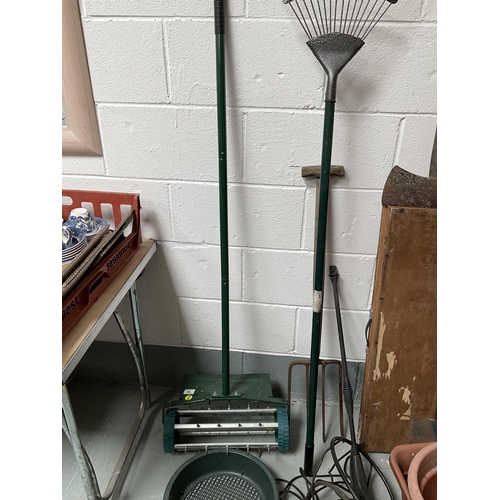 36 - QTY OF PLANT POTS, AXE, ELECTRIC PRESSURE WASHER ETC