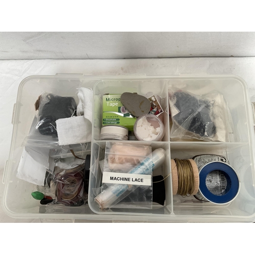 41 - BOX OF PLASTIC ORGANISER TRAYS AND CRAFTING CONTENTS